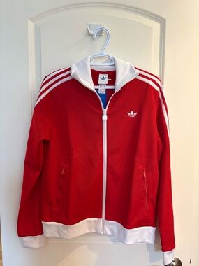 Adidas Red and White Zip Trefoil Track Jacket